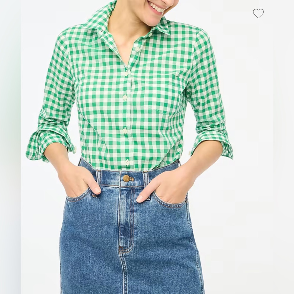 NWT J. Crew Factory Green Gingham Button-Down Shirt SZ: XSP